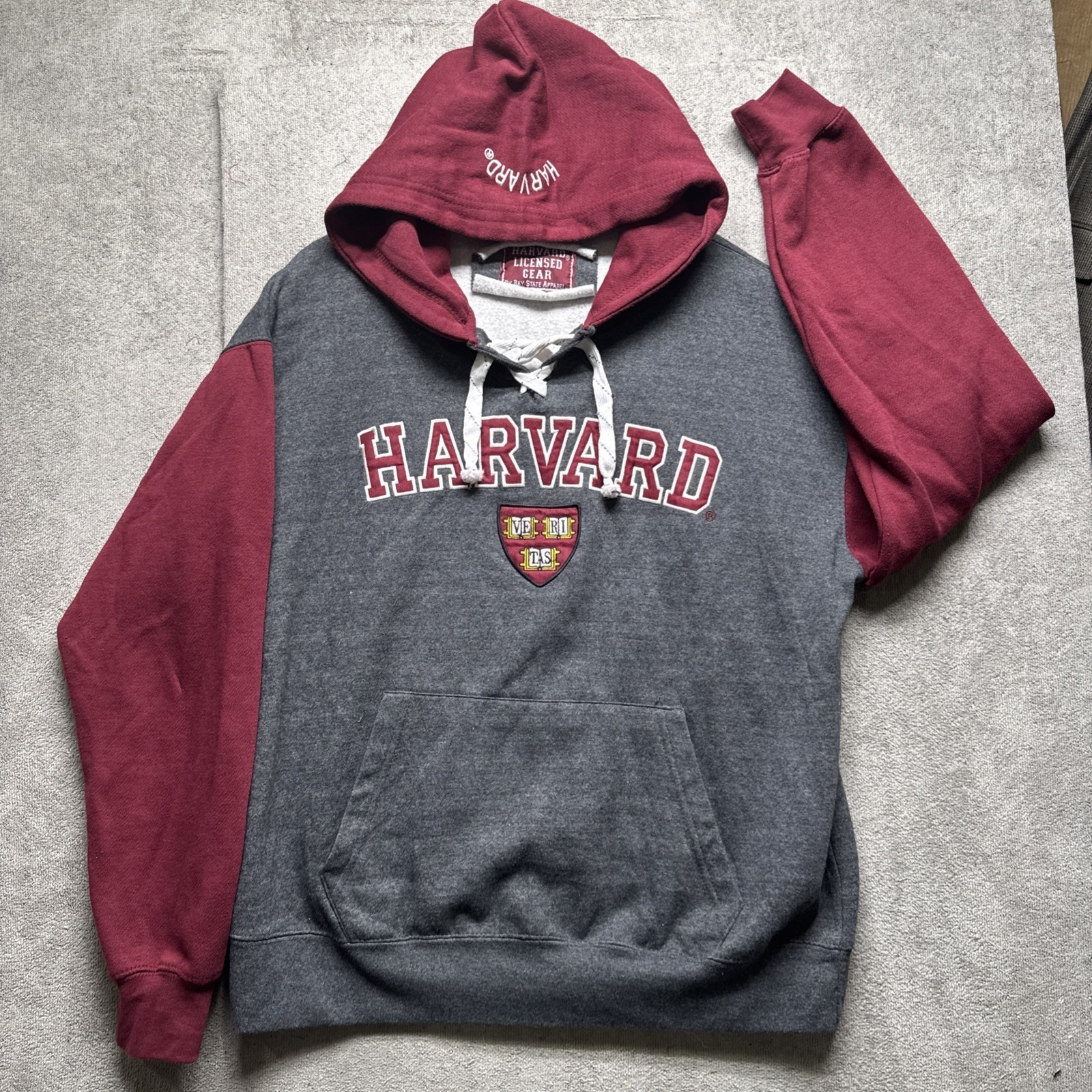 Harvard University Gray Burgundy Hoodie Large Licensed College Pullover